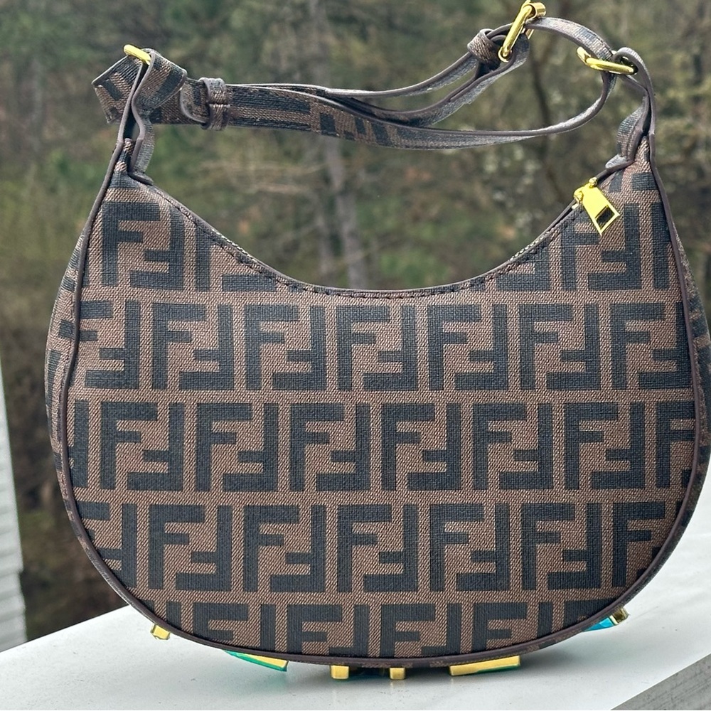 Fendi Brown and Black Hobo Bag with Signature Monogram